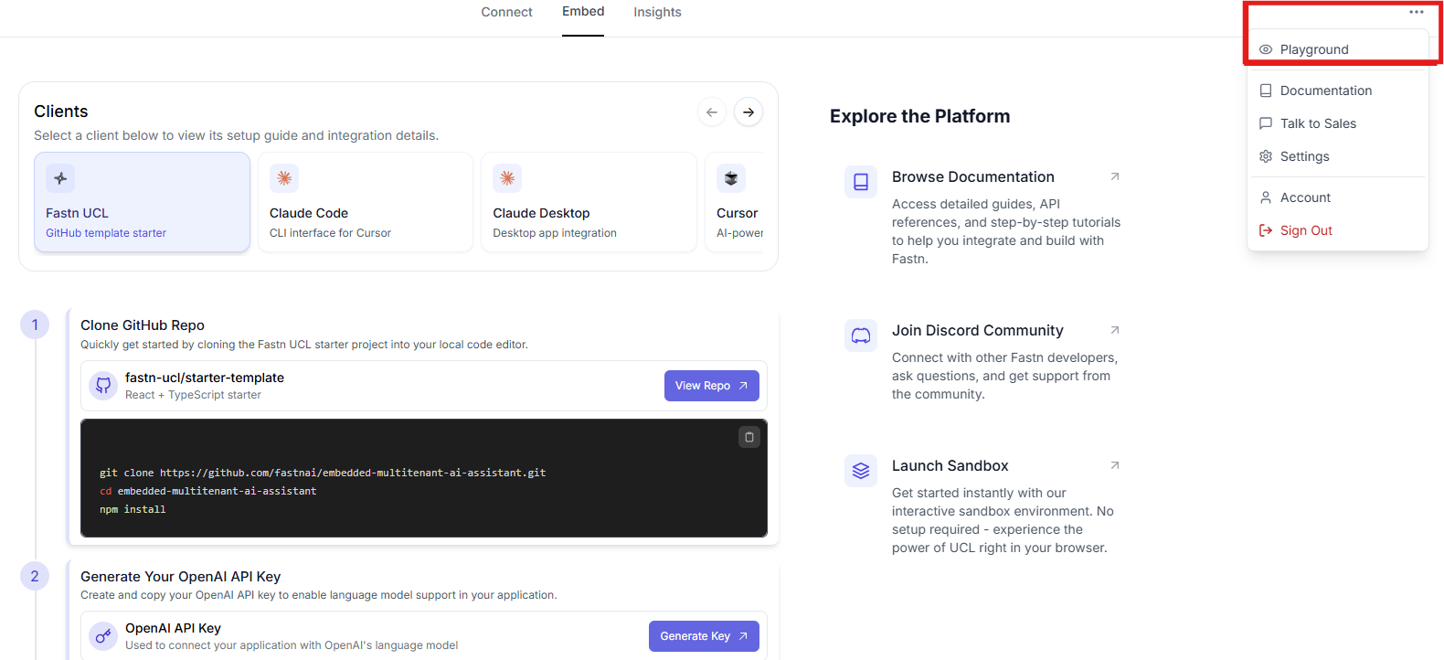 UCL Playground for testing connected apps with AI agent commands