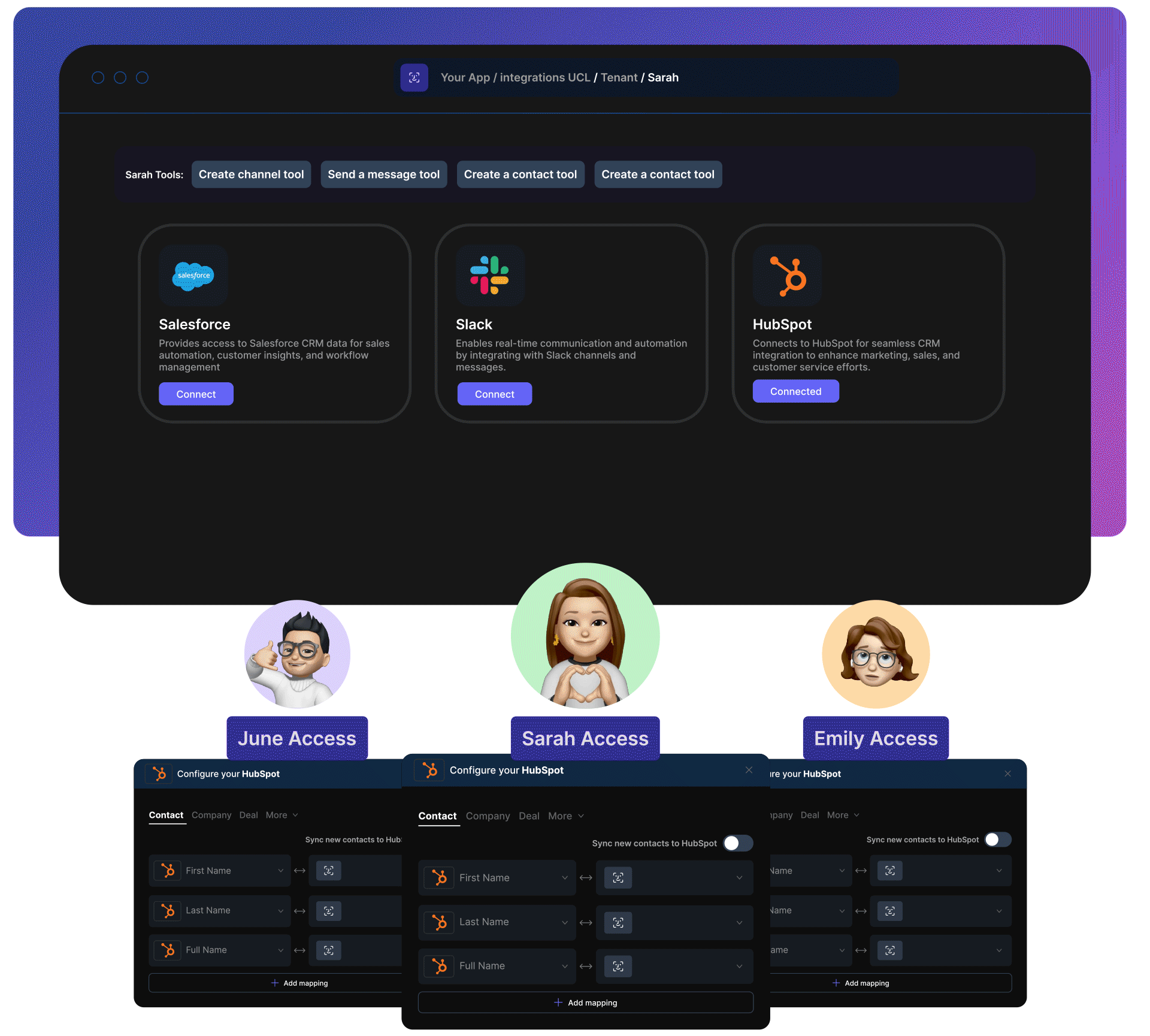 Animated demo of the Unified Context Layer connecting AI agents to user tools