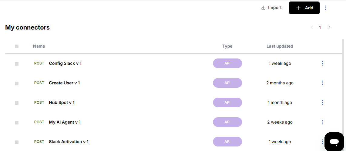 List of individual connectors within a workspace connector group