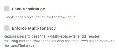 Validation and Multi-Tenancy settings with Enable Validation and Enforce Multi-Tenancy toggles